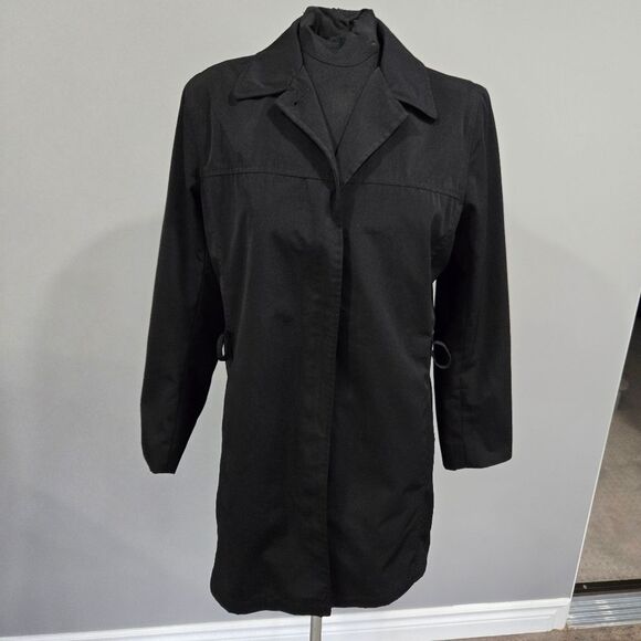 🐢 London Fog Ladies Raincoat. Black, zipper, Size S/P , INCLUDES BELT - Picture 6 of 16